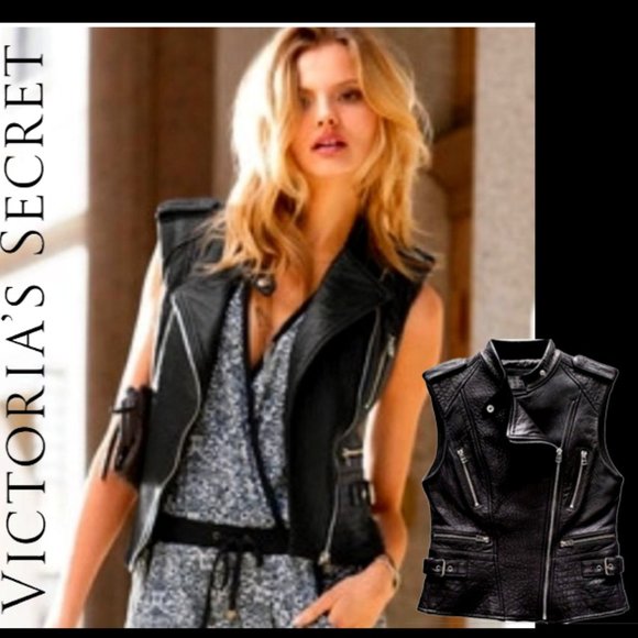 Victoria's Secret Jackets & Blazers - 💥KILLER DESING💥 Black Lambskin Leather Moto Vest